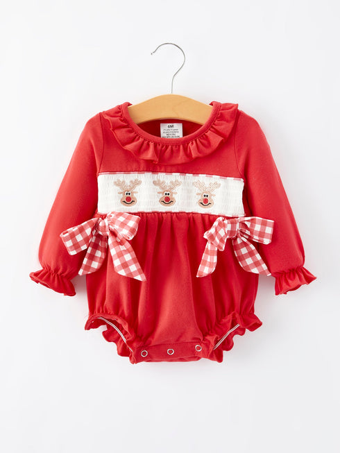christmas-smocking-embroidery-bow-girls-romper Sophia's StyleRomper-1